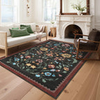 GarveeHome Washable Rug 3x5 Area Rugs for Living Room, Floral Rug for Bedroom, Soft Boho Non Slip Throw Rugs with Rubber Back, Low Pile Stain Resistant Vintage Floral Carpet for Dining Room, Red