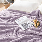 50x70 Inch Waffle Purple Throw Blanket -Fluffy Fleece, Neutral Tan Color, Cute & Aesthetic, Perfect for Sofa, Couch, Chair, Bed, Living Room & Bedroom, All-Season Use, Plush & Cozy Decorative Blanket