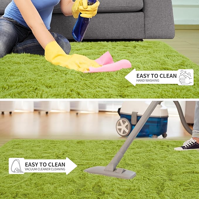 Tepook Fluffy Grass Green Rugs for Living Room Bedroom, 4x6 Soft Area Rug Moss Green Kids Girls Boys Rug, Indoor Plush Shaggy Non-Slip Carpet for Nursery Classroom Dorm Home Decor