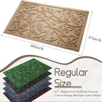 Boho Beige Floral Leaves Outdoor Indoor Entrance Doormats, Absorbent Durable Heavy Duty Welcome Front Door Mat,Thick Natural Rubber Back,Easy Clean Entryway Mat 17x30 Inch, Low Profile