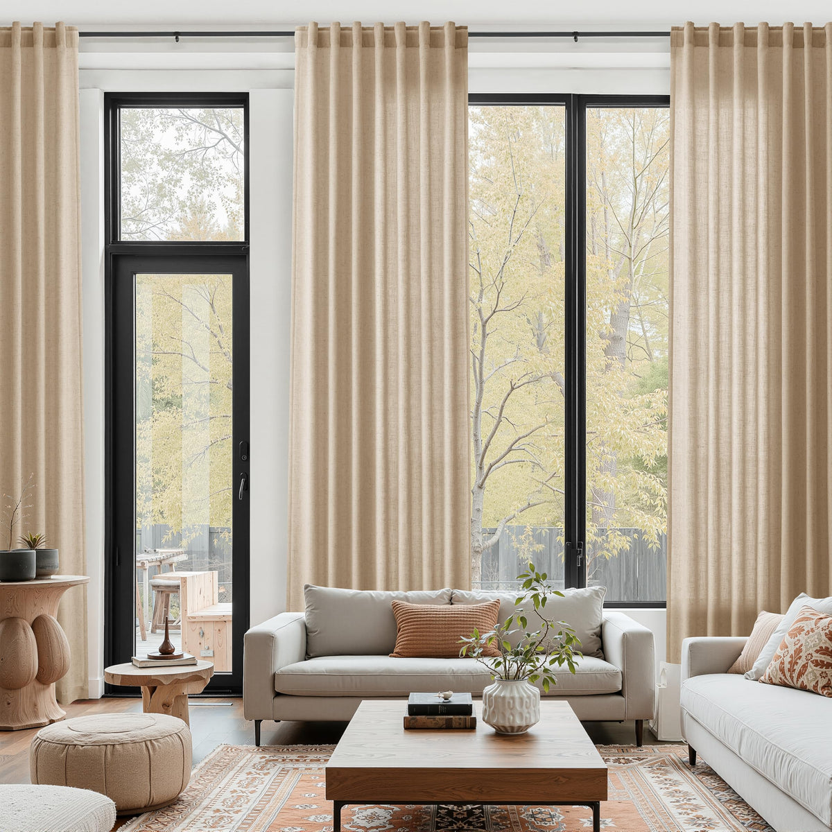 132 inch Curtains Extra Long 2 Panels Set Back Tab Neutral Farmhouse Drapes Light Filtering Semi Sheer Linen Curtain 132 inch Length for Floor to Ceiling Window Patio Sliding Door Ivory Cream 11ft