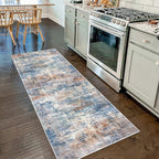 IOHOUZE Abstract Runner Rug 2x7 Ft Washable Runners for Hallways, Non Slip Kitchen Runner Printed Faux Wool Entryway Runners Indoor, Modern Abstract Floor Carpet for Hall Kitchen Bedroom, Blue Rust