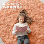 OLANLY Muted Orange Round Rugs for Bedroom - Machine Washable, 2 ft Circle Area Rugs for Living Room, Soft and Fluffy Shaggy Carpet for Teen Girl and Boys, Nursery Rooms, Dorms, Home Decor Aesthetic