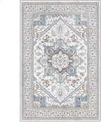OPPODREAM Soft 6x9 Area Rugs, Neutral Washable Rug 6x9 with Non Slip Backing, Faux Cashmere Low-Pile 6 x 9 Carpet, Cream White & Blue & Light Brown
