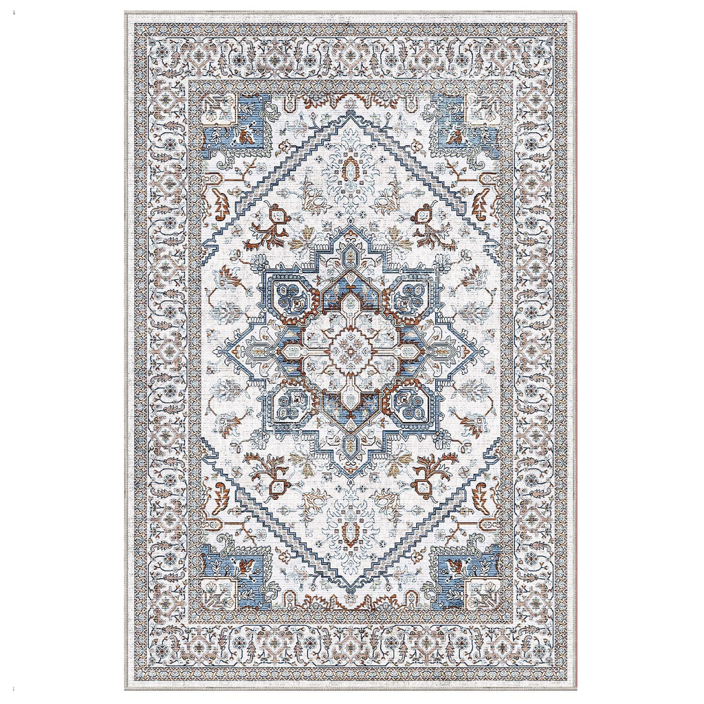 OPPODREAM Soft Area Rugs 6x9, Persian-Inspired Washable Rug, Cream White & Blue