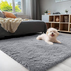 OLANLY 4x4 Machine Washable Accent Rug, Soft Fluffy Shaggy Area Rug for Bedroom, Living Room, Indoor Floor Carpet for Kids, Nursery, Home Decor, Light Grey