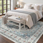 Madane 5x7 Area Rugs for Living Room, Stain Resistant Washable Rug, Non-Slip Backing Area Rug, Vintage Home Decor Rug for Bedroom (Blue, 5'x7')