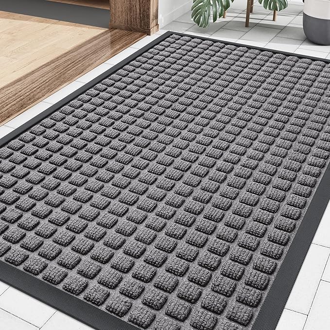Smiry Front Door Mat Outside Entrance, Natural Rubber Doormat, 35x23 Inch