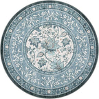 GarveeHome Misty Blue Botanical Grove 6ft Round Rug, Small Circle Vintage Cottagecore Soft Low-Pile Non-Slip Washable Rugs for Living Room Bedroom Nursery Kitchen Retro Carpet