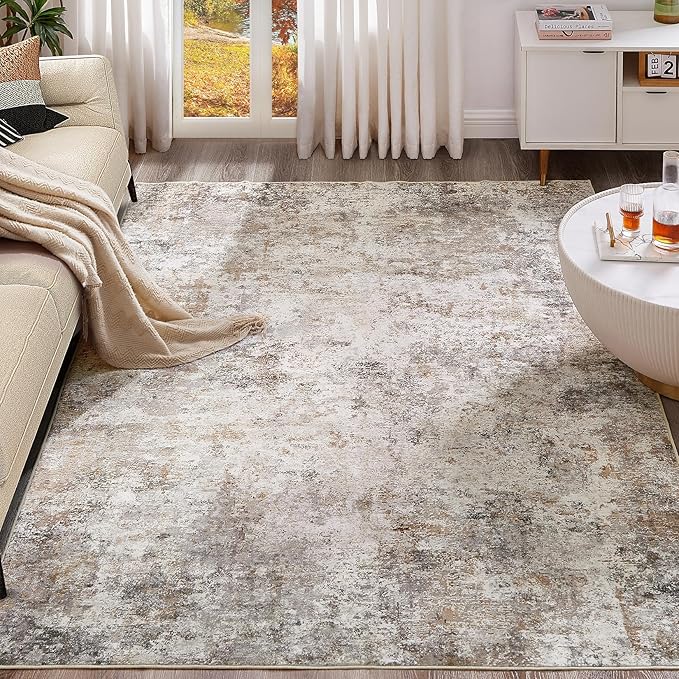 UERMEI 5x8 Area Rug Living Room Rugs Washable Neutral Brown Grey Carpet
