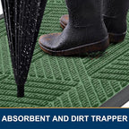 Smiry Front Door Mat Outside Entrance, Heavy Duty Sturdy Natural Rubber Doormat, Trap Dirt and Moisture, Easy Clean Low Profile Mats for Indoor Outdoor Entry, Irregular Triangle (29.5x17, Green)