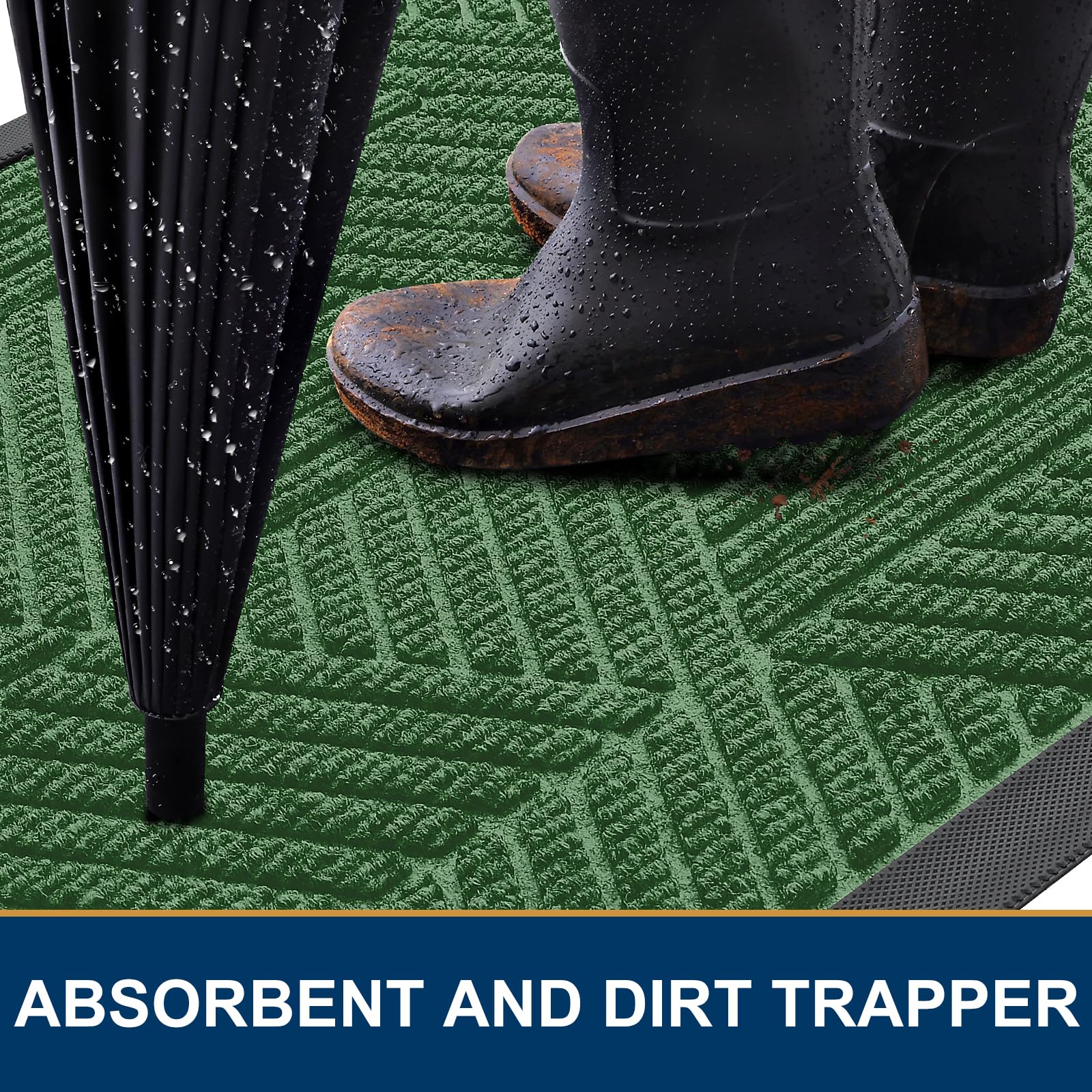 Smiry Front Door Mat Outside Entrance, Low Profile Rubber Doormat, 29.5x17