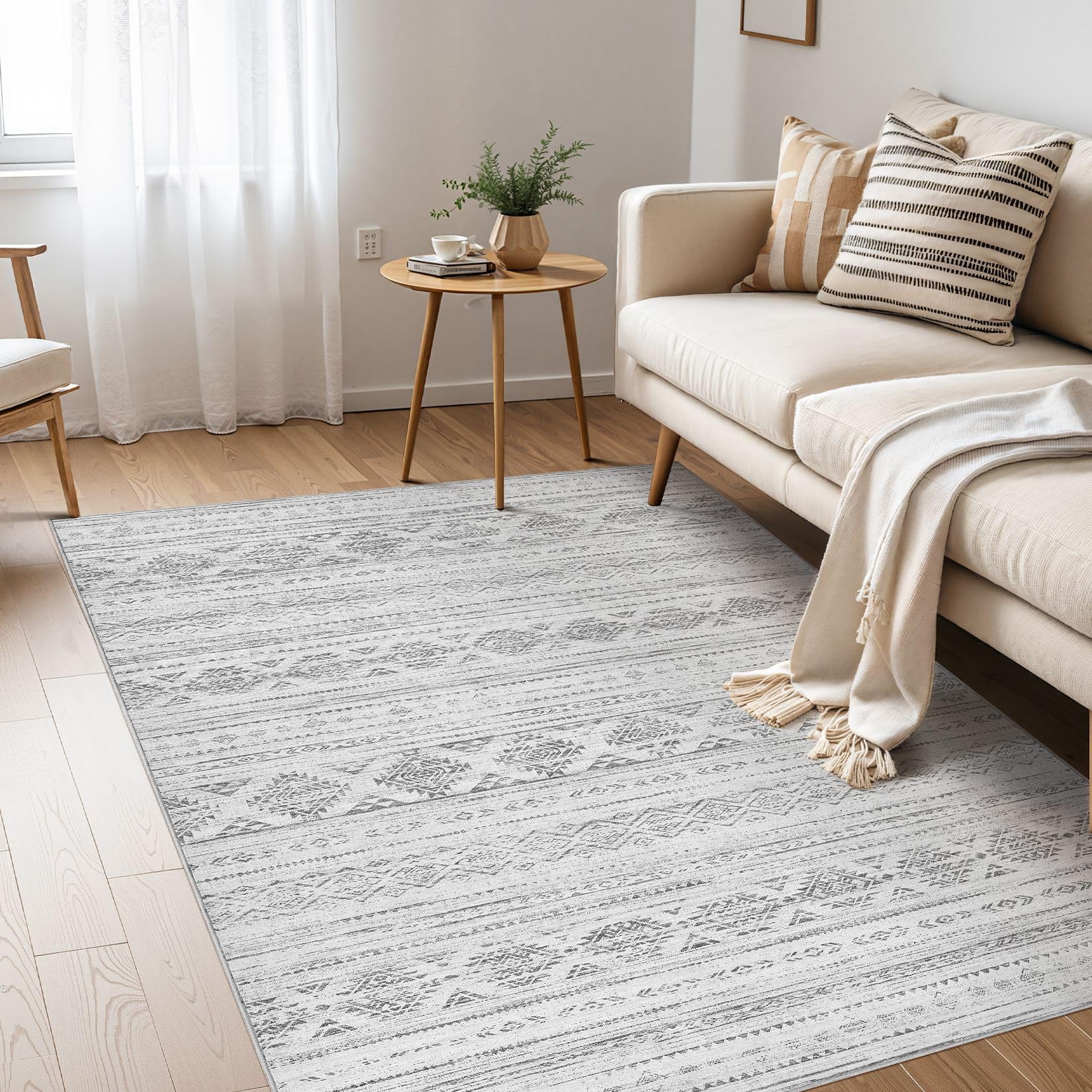 Nakagishi Boho 4x6 Area Rug Living Room Rugs Machine Washable Dark Gray