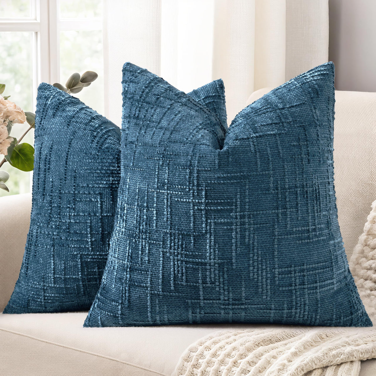 decorUhome Textured Chenille Throw Pillow Covers 20x20 Set of 2 Pink