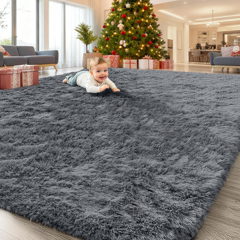 OLANLY 7x9 Machine Washable Large Area Rugs for Living Room, Bedroom, Soft Fluffy Shaggy Bedside Rug, Indoor Floor Carpet for Kids Girls and Boys, Dorms, Nursery, Home Decor Aesthetic, Grey