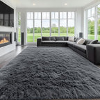 OLANLY 9x12 Machine Washable Large Area Rugs for Living Room, Bedroom, Soft Fluffy Shaggy Bedside Rug, Indoor Floor Carpet for Kids Girls and Boys, Dorms, Nursery, Home Decor Aesthetic, Grey