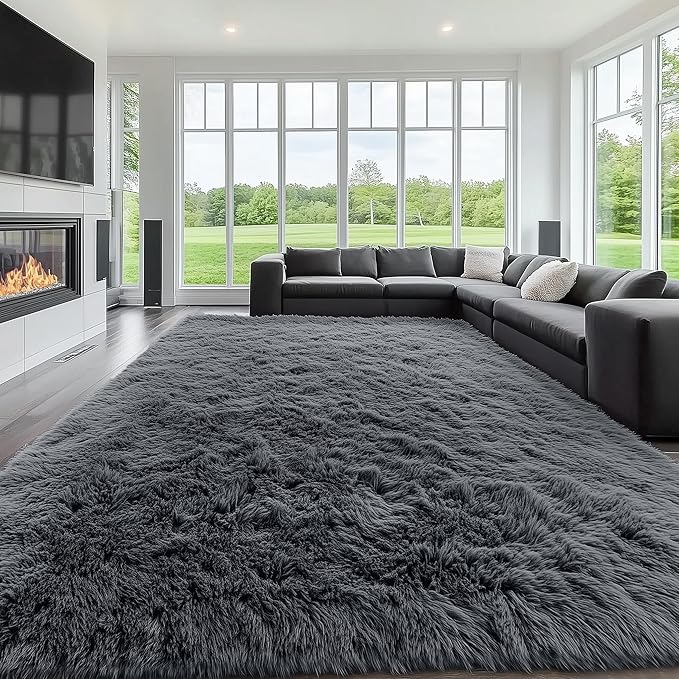 OLANLY 10x11 Machine Washable Large Area Rugs for Living Room, Bedroom, Soft Fluffy Shaggy Bedside Rug, Indoor Floor Carpet for Kids Girls and Boys, Dorms, Nursery, Home Decor Aesthetic, Grey