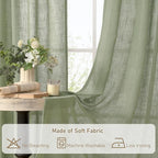 LAMIT Light Filtering Linen Curtains 72 inches Long for Bedroom, Linen Textured Semi Sheer Back Tab and Rod Pocket Boho Drapes for Window/Living Room, Sage Green, 2 Panels, 34 x 72 Inch