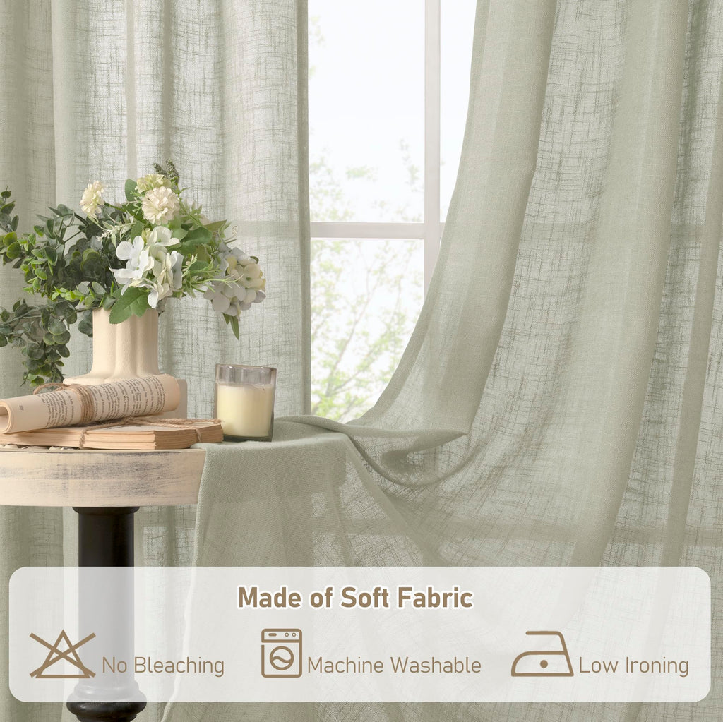 LAMIT 45 Inch Length Linen Curtains for Small Window Bedroom, 34 x 45 Inch