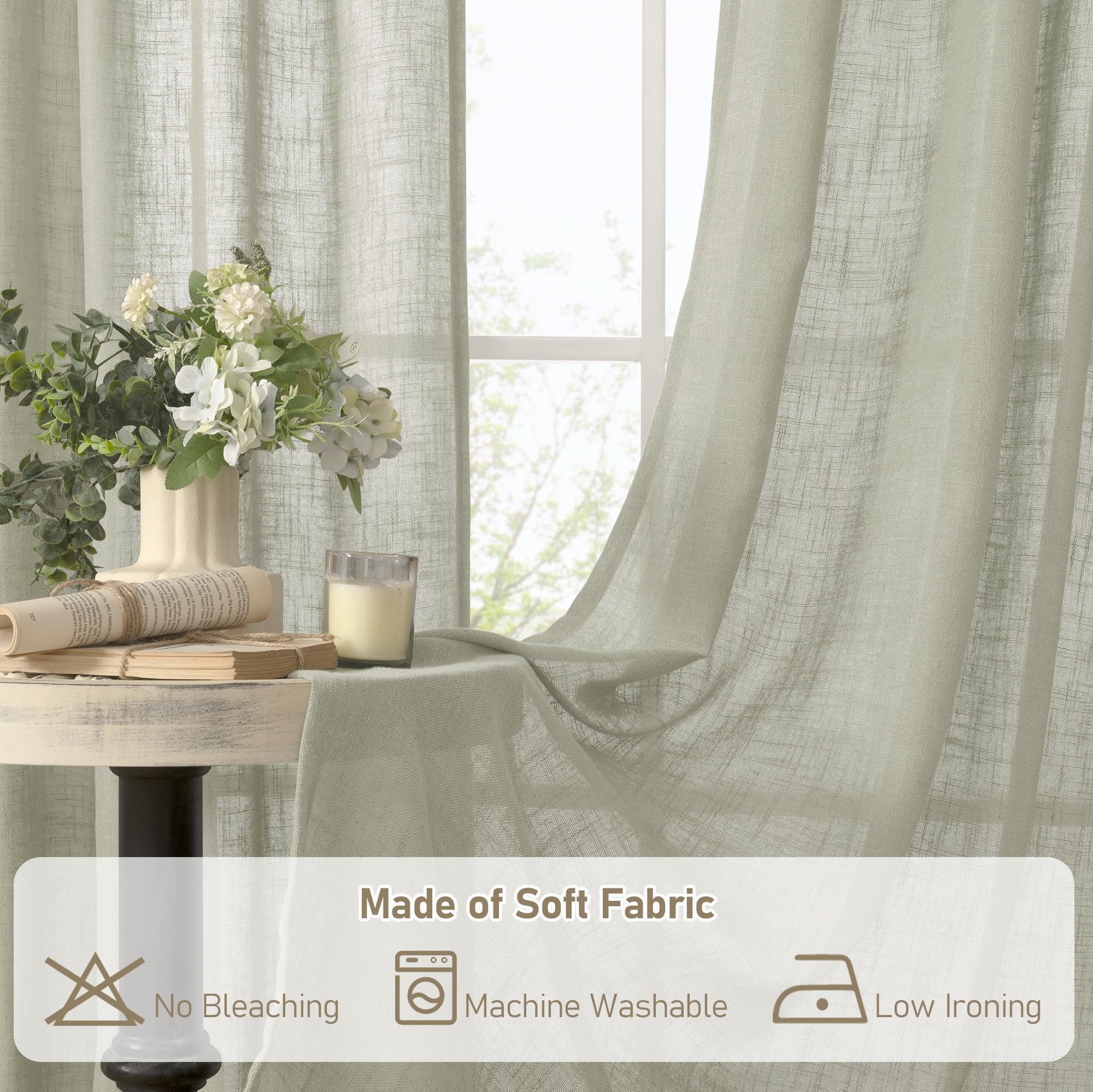 LAMIT 45 Inch Length Linen Curtains for Small Window Bedroom, 34 x 45 Inch
