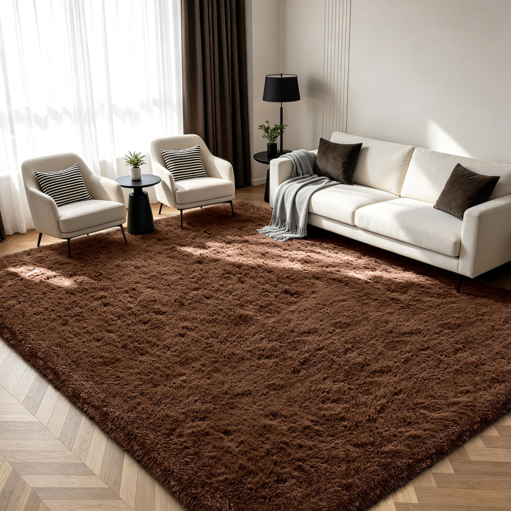 10X14 Large Area Rugs for Living Room Bedroom,Big Shag Rug for Bedroom Dorm,Soft Fluffy Indoor Carpet Plush Rugs for Living Room Home Decor,Brown