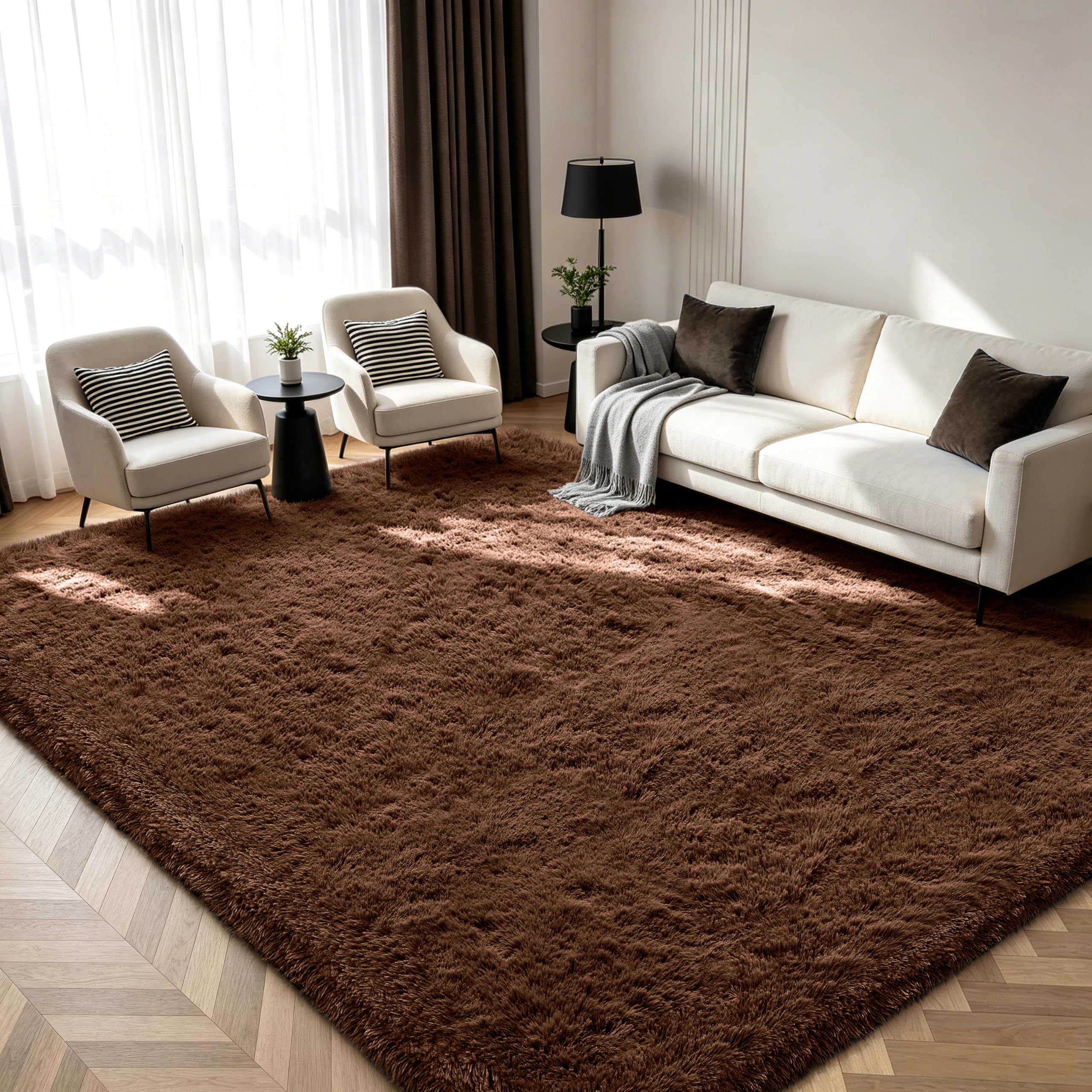 Shag Area Rugs for Bedroom Living Room,5X8 Ultra Soft Fluffy Area Rugs for Dorm,Indoor Carpet Plush Rugs for Home Decor,Brown