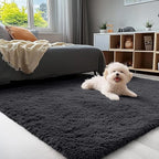 OLANLY 4x7 Area Rugs for Living Room Bedroom, Machine Washable Soft Fluffy Shaggy Bedside Rug, Indoor Floor Carpet for Kids Girls and Boys, Dorms, Nursery Rooms, Home Decor Aesthetic, Black