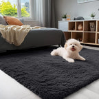 OLANLY 4x11 Area Rugs for Living Room Bedroom, Machine Washable Soft Fluffy Shaggy Bedside Rug, Indoor Floor Carpet for Kids Girls and Boys, Dorms, Nursery Rooms, Home Decor Aesthetic, Black