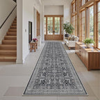 Hallway Washable Runner Rug 2x12 - Non Slip Vintage Kitchen Runner Rugs for Entryway Low-Pile Waterproof Long Runners for Living Room Bedroom Medallion Indoor Floor Mat for Bathroom Laundry Black