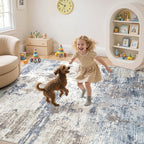 UERMEI 6x9 Area Rug Living Room Rugs Thickened - Washable Neutral Modern Abstract Soft Rug Indoor Floor No Slip Rug Carpet for Bedroom Under Dining Table Home Office Decor - Denim Blue