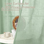 LAMIT Linen Curtains 48 Inch Length Semi Sheer Light Filtering 2 Panels