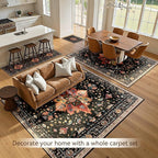 RELEANY Area Rugs 6'x9' Washable Non-Slip, Floral Vintage Distress Print Pattern Medallion Carpet for Living Room Bedroom Dining Room, Black Colorful Floral Dark Tan