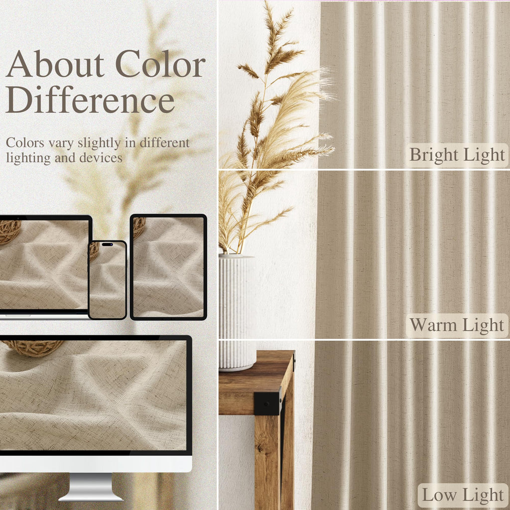 Taupe Burlywood Linen Curtains for Living Room 105 Inches Long Light Filtering Semi Sheer Curtain Back Tab Rustic Luxury Neutral Modern Farmhouse Decor Drapes for Bedroom Dinner Room 52x105, 2 Panels