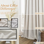 Guken 100% Black Out Light Beige Linen Curtains 90 Inch Long for Living Room Back Tab Rod Pocket Modern Farmhouse Thermal Insulated Drapes for Bedroom Black Out Window Curtain 2 Panels, 52x90