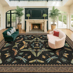 Hazo Haus Black Washable Insect Area Rugs 8x10 for Living Room, Bedroom, Dining Room Under Table, Playroom, Large Dark Whimsical Boho Indoor Rug, Ultra Soft Low Pile Non Slip