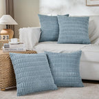 Fancy Homi 4 Packs Boho Light Blue Decorative Throw Pillow Covers 22x22 Inch for Couch Bed Sofa, Rustic Modern Farmhouse Home Decor, Soft Plush Corduroy Cute Square Cushion Case 55x55 cm