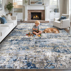 pmtsns Area Rugs 9x12 for Living Room: Washable Rug Modern Abstract Neutral Soft Non-Slip Low-Pile Indoor Large Carpet for Bedroom Dining Room Playroom Home Office (Blue Grey Brown, 9'x12')