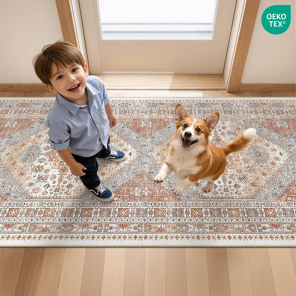 Restydon 2x4 Washable Rug Runner for Bathroom, Entryway Rug, Orange