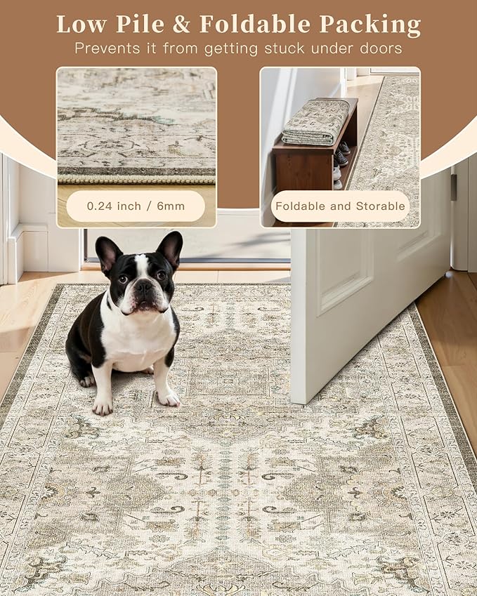 Madane Kitchen Runner 2'6''x8' Soft Rug Runners for Hallways, Ivory/Brown