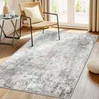 Washable Area Rugs 4'x6' Non-Slip Modern Abstract Soft for Living Room Entryway Bedroom Nursery, Print Pattern, Gray White Grey