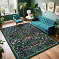 PLHXFR Area Rug Living Room: 4x6 Floral Washable Boho Carpet Dark Green