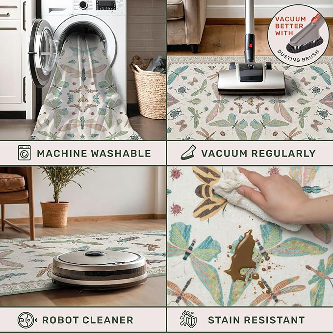Hazo Haus Sage Green Rugs for Bedroom Under Bed - 6x9 Area Rug for Living Room, Dining Room, Kids Playroom, Fun Insect Cute Décor,Ultra Soft Non Slip Stain Resistant