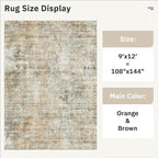 9x12 Area Rugs for Living Room, Non-Slip Machine Washable Vintage Rugs, Abstract Low Pile Lightweight Large Rug for Bedroom, Dining Room, Home Office Orange