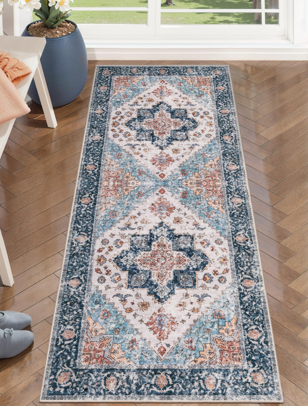SERISSA 3x5 Washable Non Slip Boho Area Rug for Bedroom，Rust — 2' x 5' (Runner)