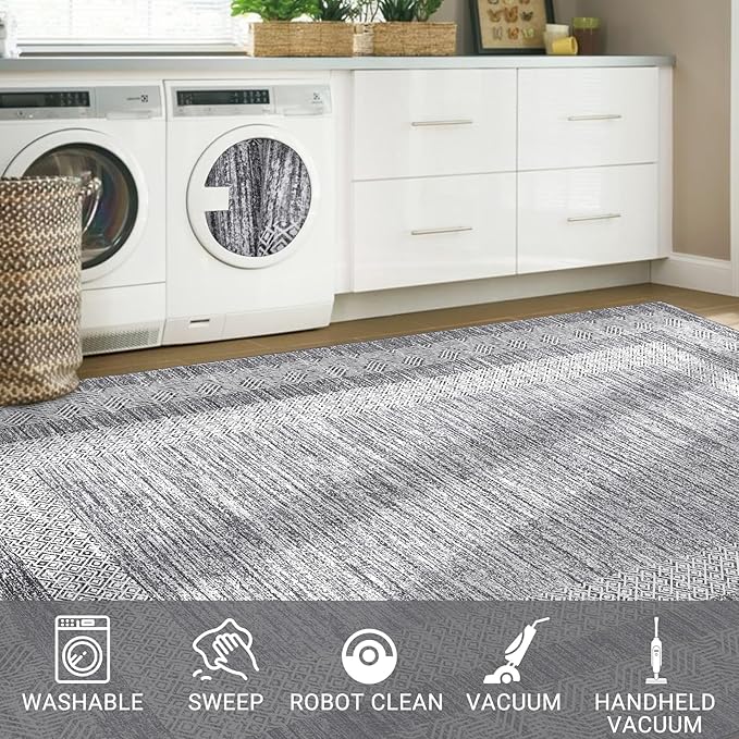 GarveeHome Modern Geometric Area Rug 5x7 Distressed Bordered Washable Non Slip Floor Carpet