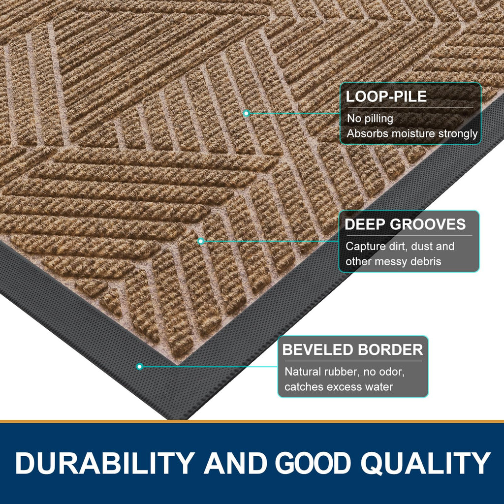 Smiry Front Door Mat Outside Entrance, Low Profile Rubber Doormat, 47x32