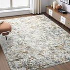Toneed Abstract Area Rug Modern Washable Rug Soft Non Slip Rug Low Pile for Bedroom Living Room Dining Room Brown Grey Gold 3x5 Feet