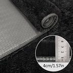 2x5 Bedside Area Rugs for Bedroom Soft Fluffy Shag Black Rug for Hallway Non-Slip Fuzzy Plush Living Room Rug Indoor Floor Carpet for Kids Rooms Dorm Nursery Modern Home Aesthetic Decor