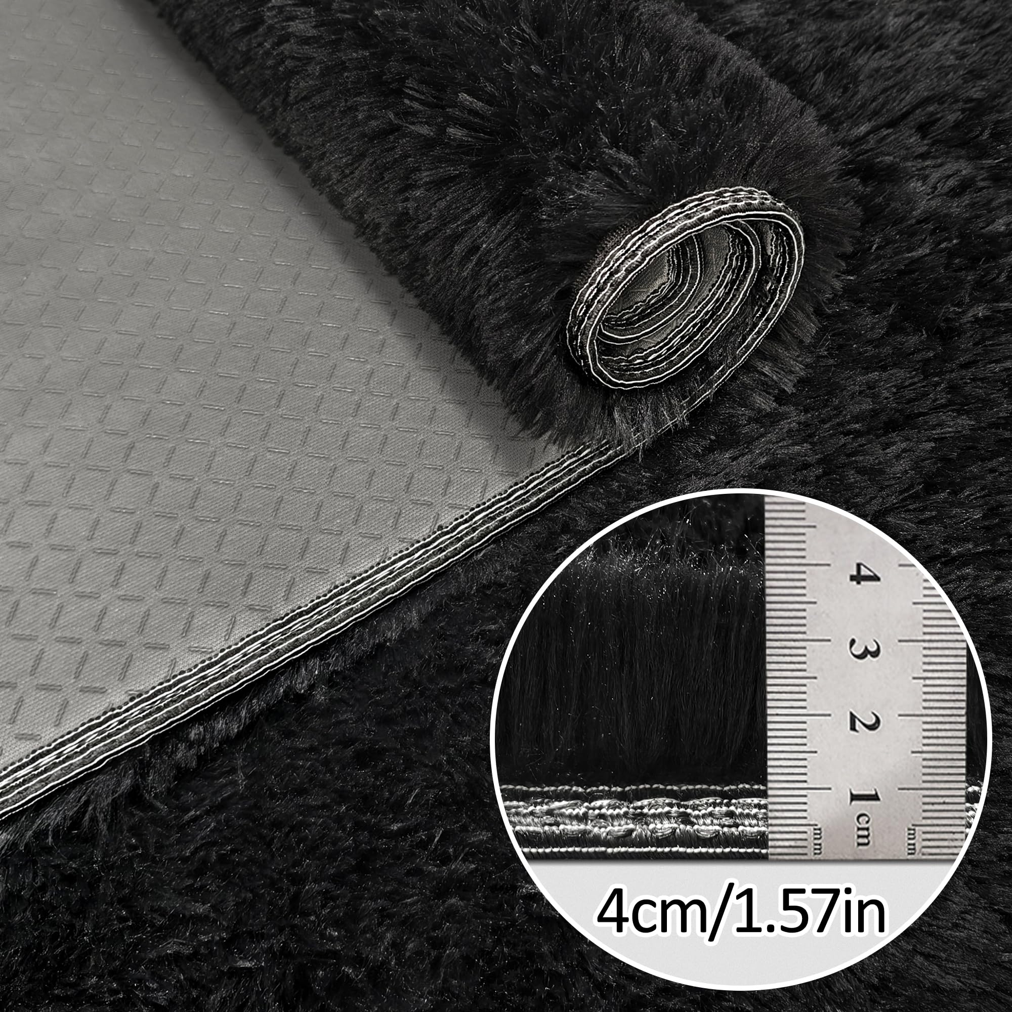 2x5 Bedside Area Rugs for Bedroom Soft Fluffy Shag Black Rug for Hallway Non-Slip Fuzzy Plush Living Room Rug Indoor Floor Carpet for Kids Rooms Dorm Nursery Modern Home Aesthetic Decor