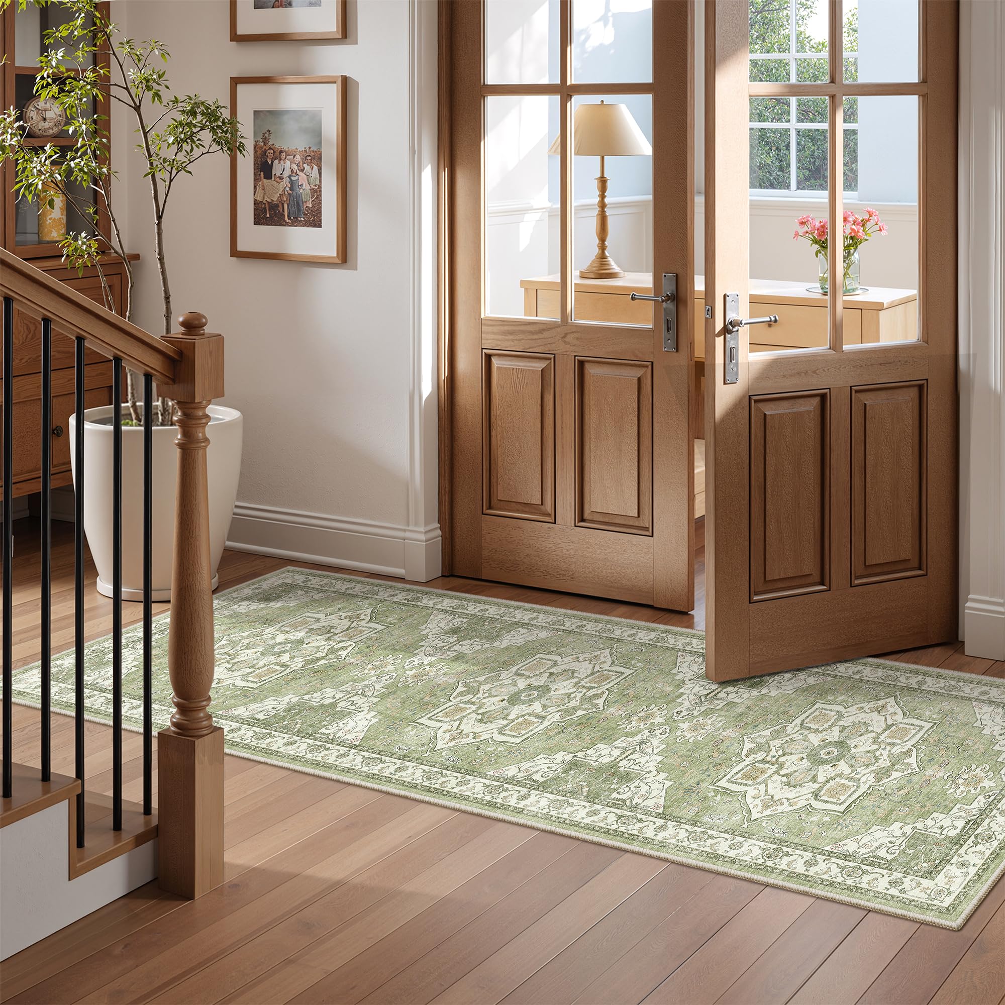Restydon Runner Rug 2x6, Non Slip Washable Rugs for Hallways, Light Green